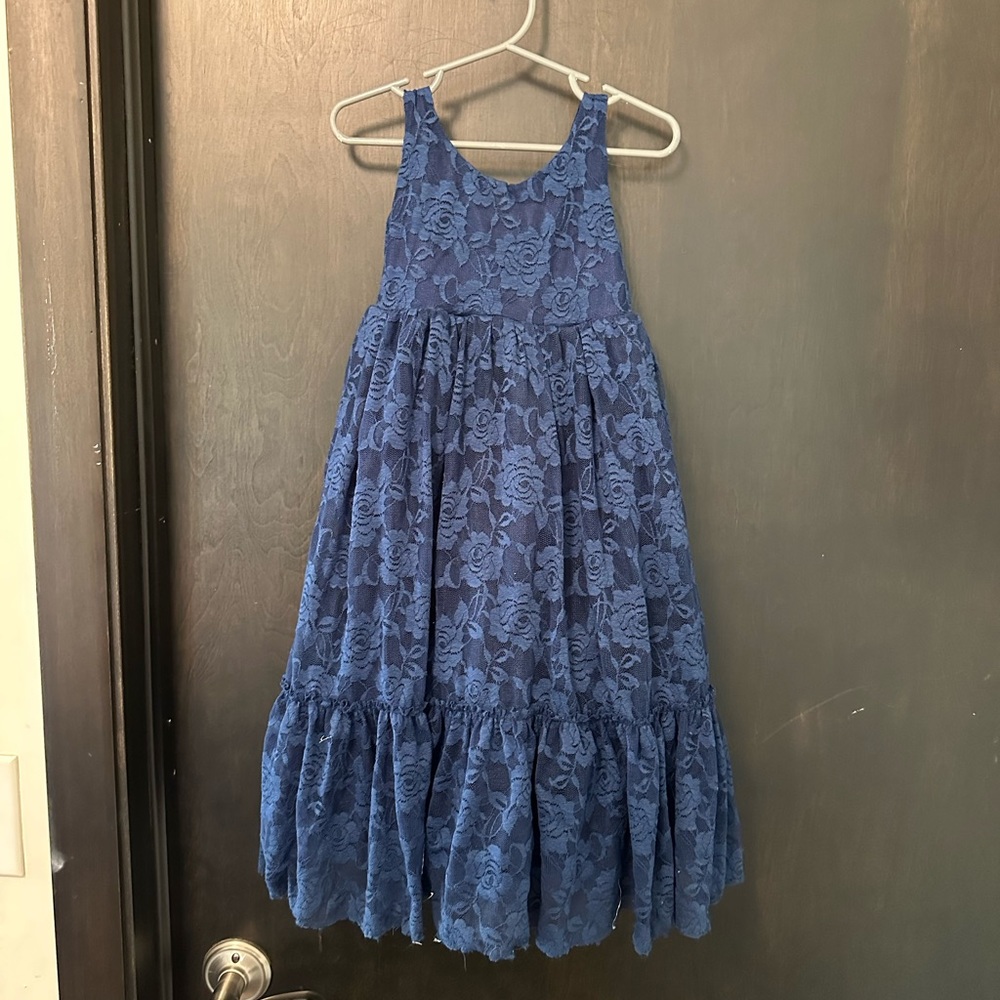 Navy Blue Girls Posh Peanut Lace Dress